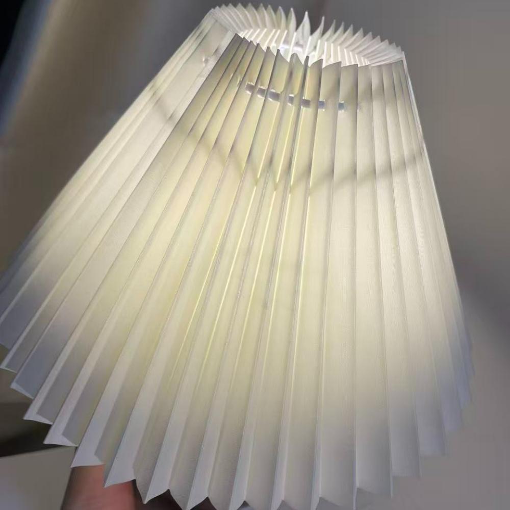 LED Bedside Table Lamp Cute Small Pleated Lamps for Nightstand Circular Walnut Ambient Light USB Bedroom Decoration Night Light