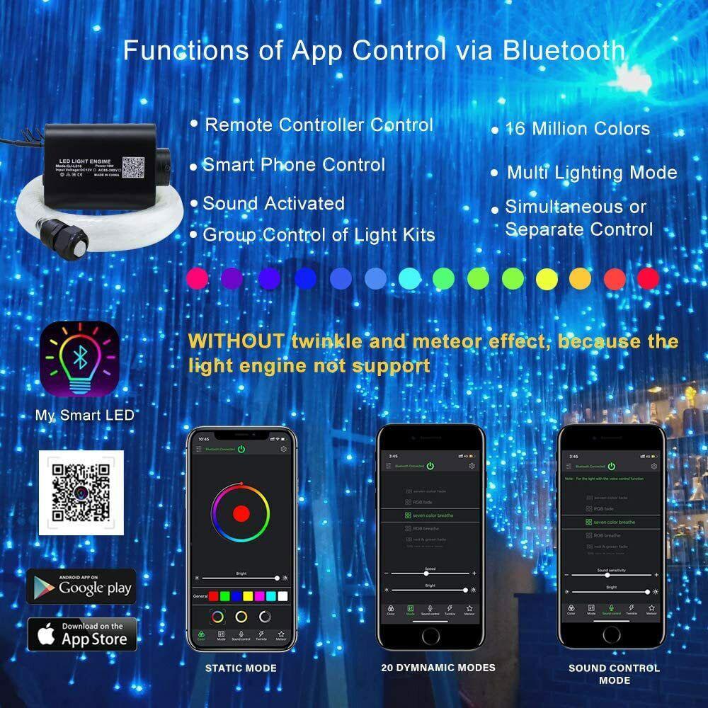 New 12V Fiber Optic Star Ceiling Lights Kit Smart APP Control LED Engine Car Starry Sky Fiber Optic Light Effects Remote Control