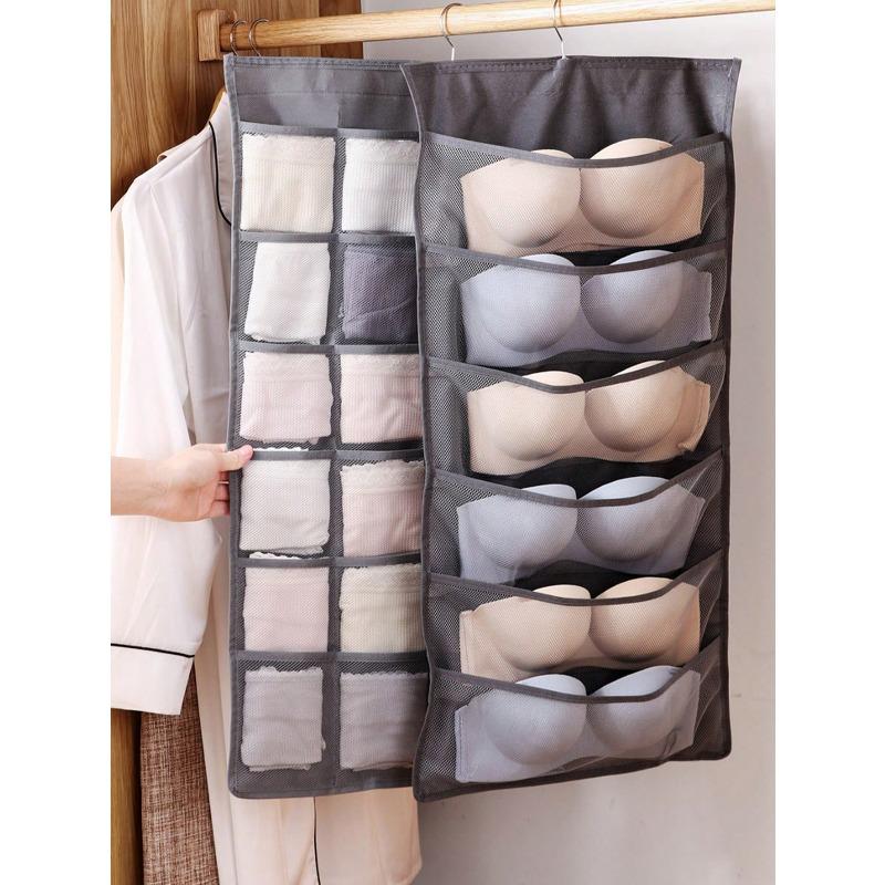 Double-Sided Bra & Underwear Storage Bag, Hanging Organizer With Front & Back Compartments For Bras