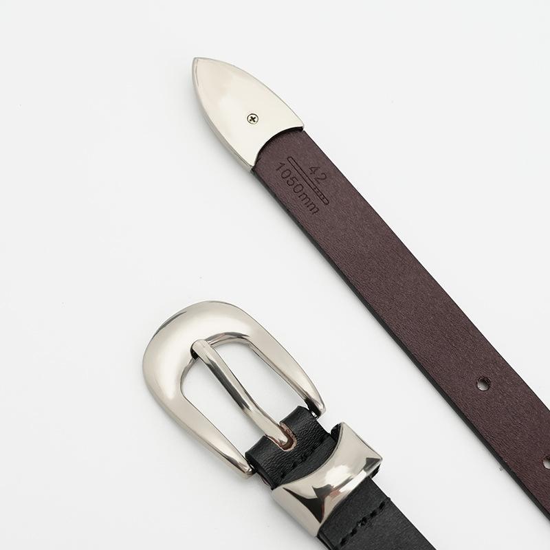 Women's Belt Smooth Buckle Genuine Leather Women's Thin Belt Casual Pants Dress Decorative Skirt Fashionable Jeans Belt