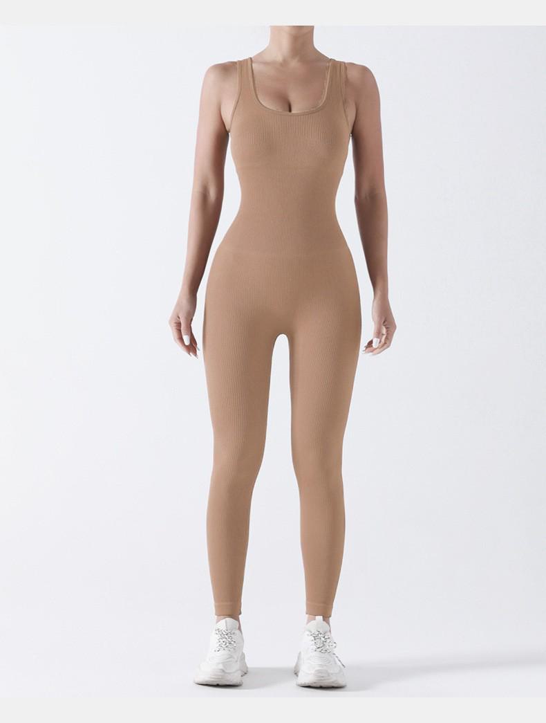 

Двухслойный ребристый комбинезон с накладкой на грудь - бесшовная спортивная одежда для йоги и фитнеса M хаки