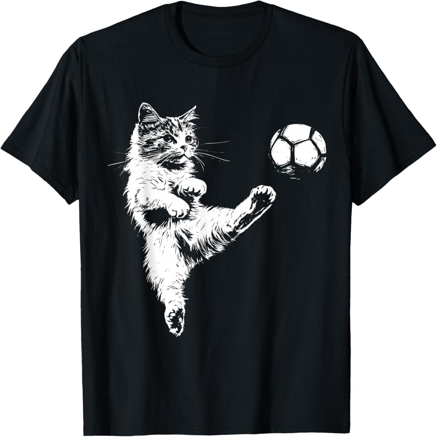 Funny Cat Soccer Ball Graphic T-Shirt S разноцветный