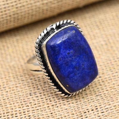 Lapis Lazuli brangakmenio rankų darbo 925 svarų sterlingų sidabro žiedas Papuošalai moterims