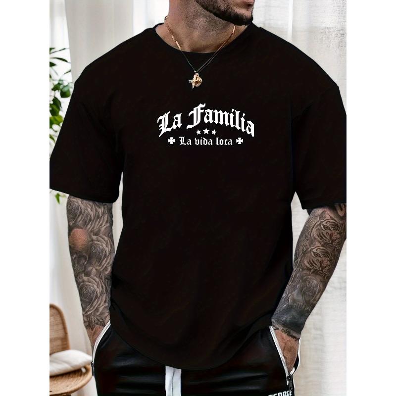Europäische Größen Herren La Familia La Vida Loca Slogan Grafik Sommer Lässig Kurzarm T-Shirt