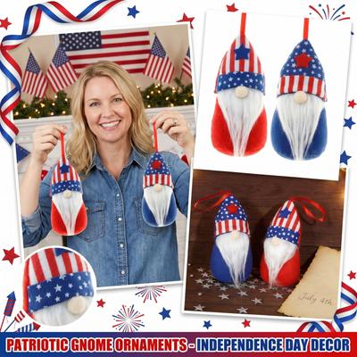 Patriotic Gnome Hanging Ornament Plush Doll with Striped Star Hat and Faux Beard for Home Office Decoration