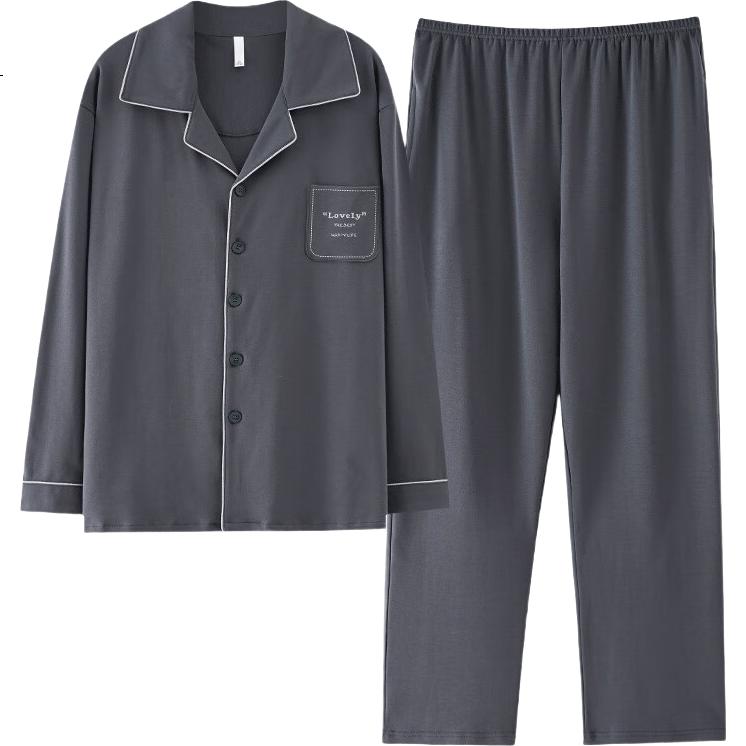 JOAE 100% Cotton Men's Pajama Set Long Sleeve Cardigan and Pants Autumn Loungewear L