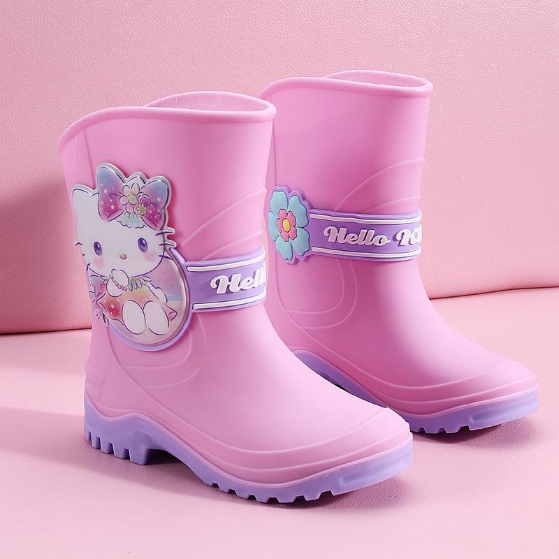 Ye Luoli High Tube Rain Boots Four Seasons3-7Year-old Rubber Boots Kindergarten Rain Boots for Girls, Big Kids, Fleece-lined Cartoon Water Shoes for