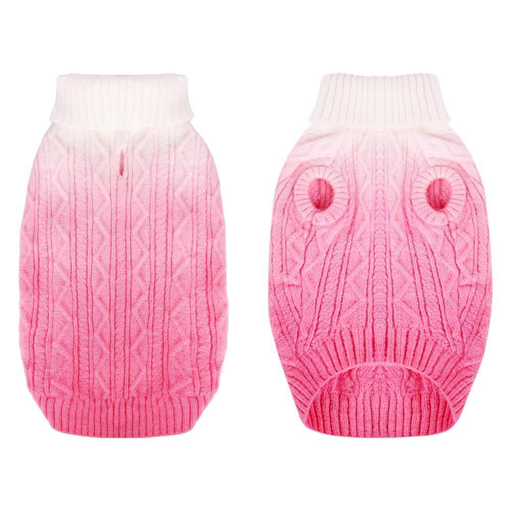 

Gradient Color Christmas Dog Sweater - Warm High Collar Winter Pullover XS