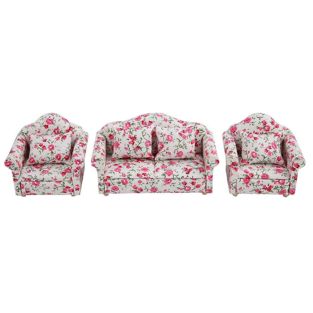 

Son De ZosuMae Dollhouse Scale Dollhouse Accessories Flower Pattern Mini Furniture Sofa Set With Back Cushions [Trantean Mode] Sofa, 1/12 (# 2)
