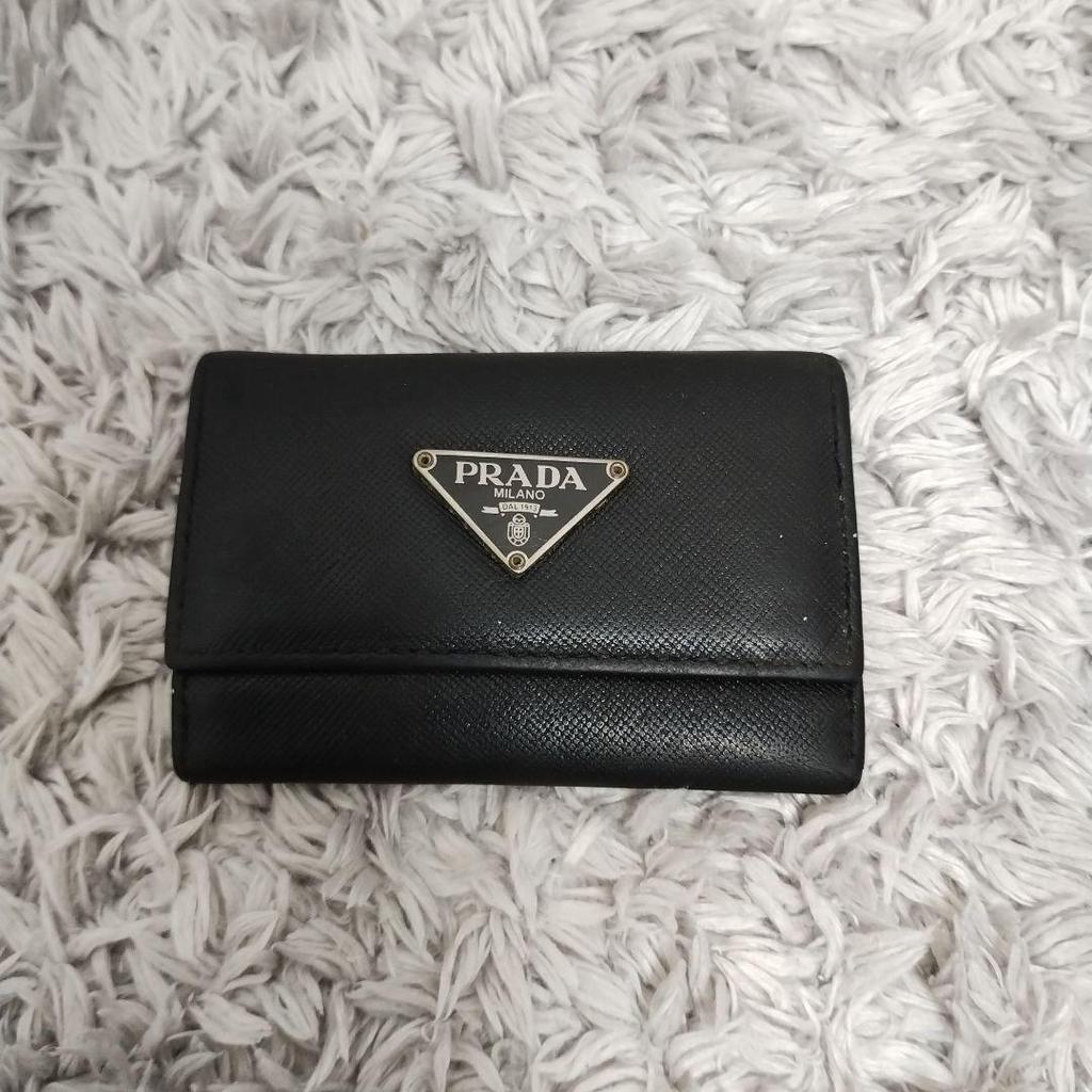 Used PRADA Key Case Black Saffiano Leather Damaged