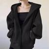 Women's Premium Navy Blue Cotton Hoodie: Fleece-Lined, Thickened, Loose Fit, Perfect for Autumn and Winter, Hooded Baseball-Style Cardigan.
