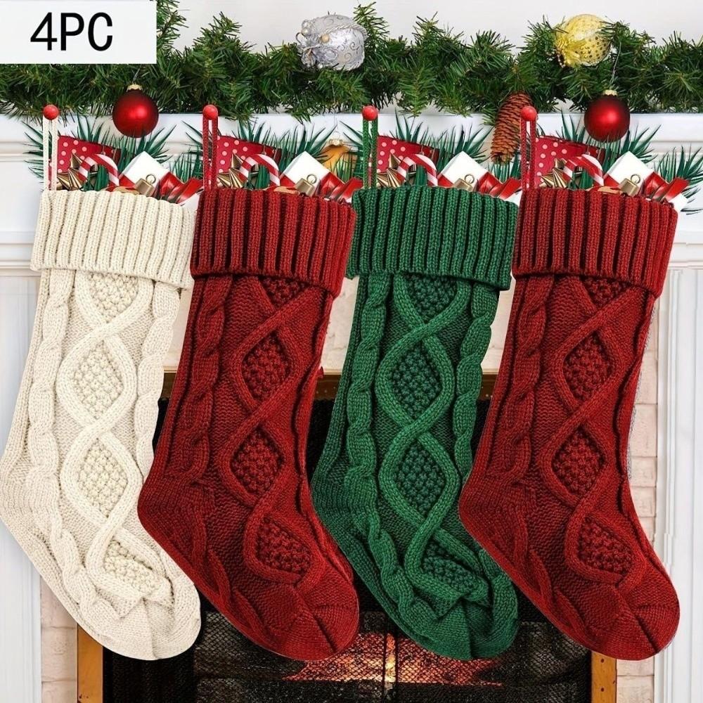New Knitted Christmas Socking Pendant Rhombic Santa Socks Christmas Decorations 46cm Home Wall Decor Christmas Gift Bag