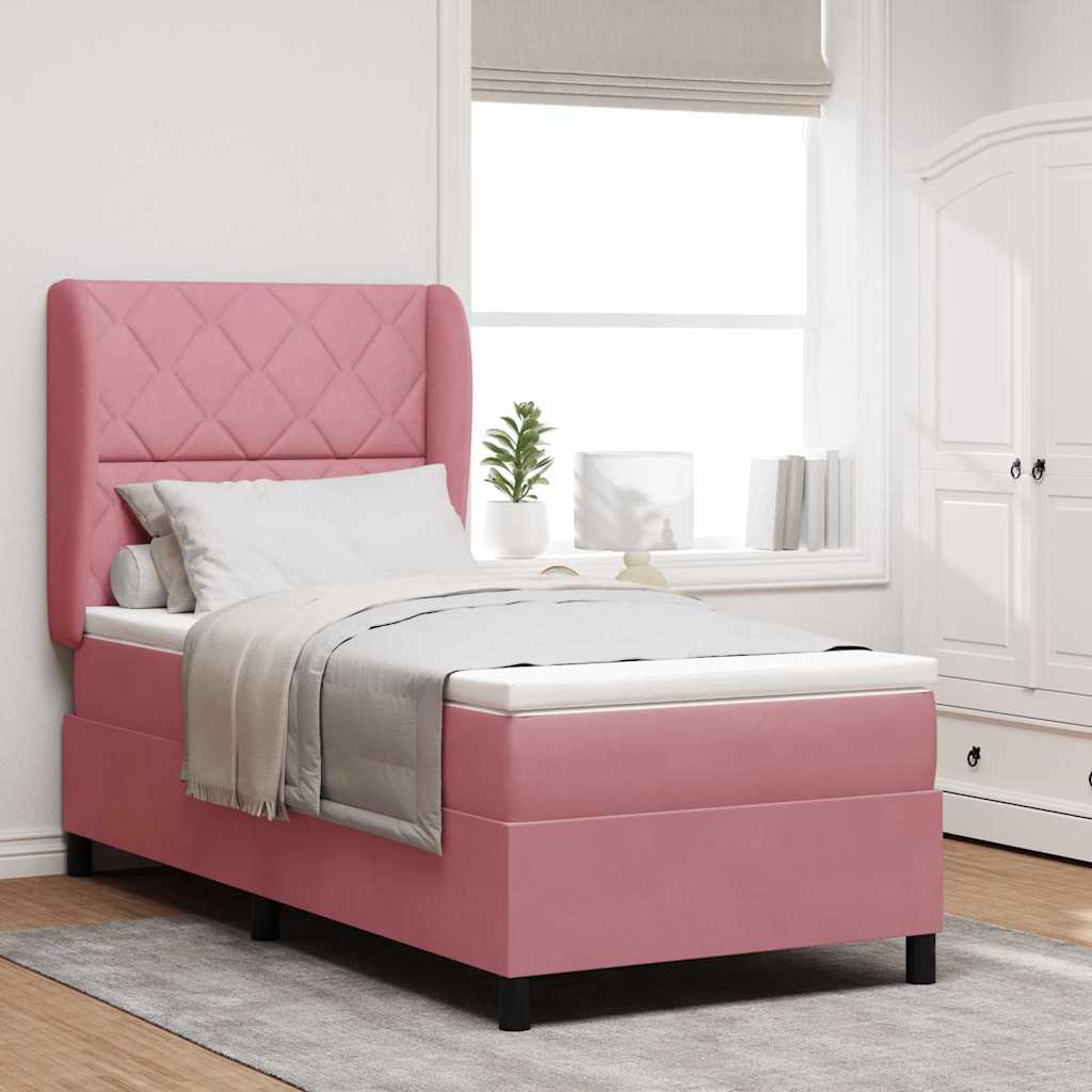Box Spring Bed with Mattress and Headboard Pink 190 x 90 cm Velvet