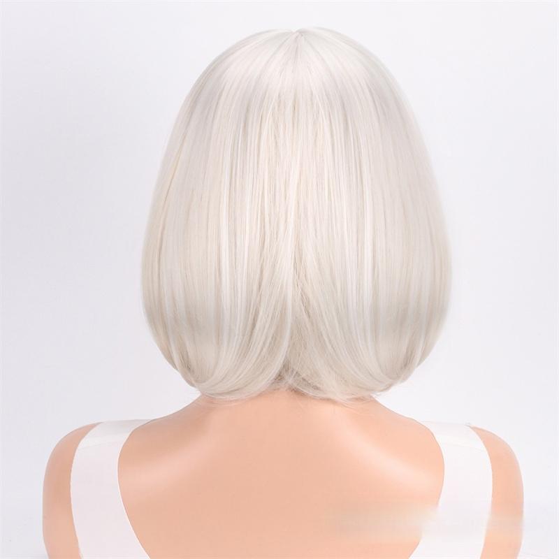 Synthetic Short Bob Wigs with Bangs for Women Grey Straight Hair Wig Grandma Old Lady Wigs Cosplay Halloween Costume