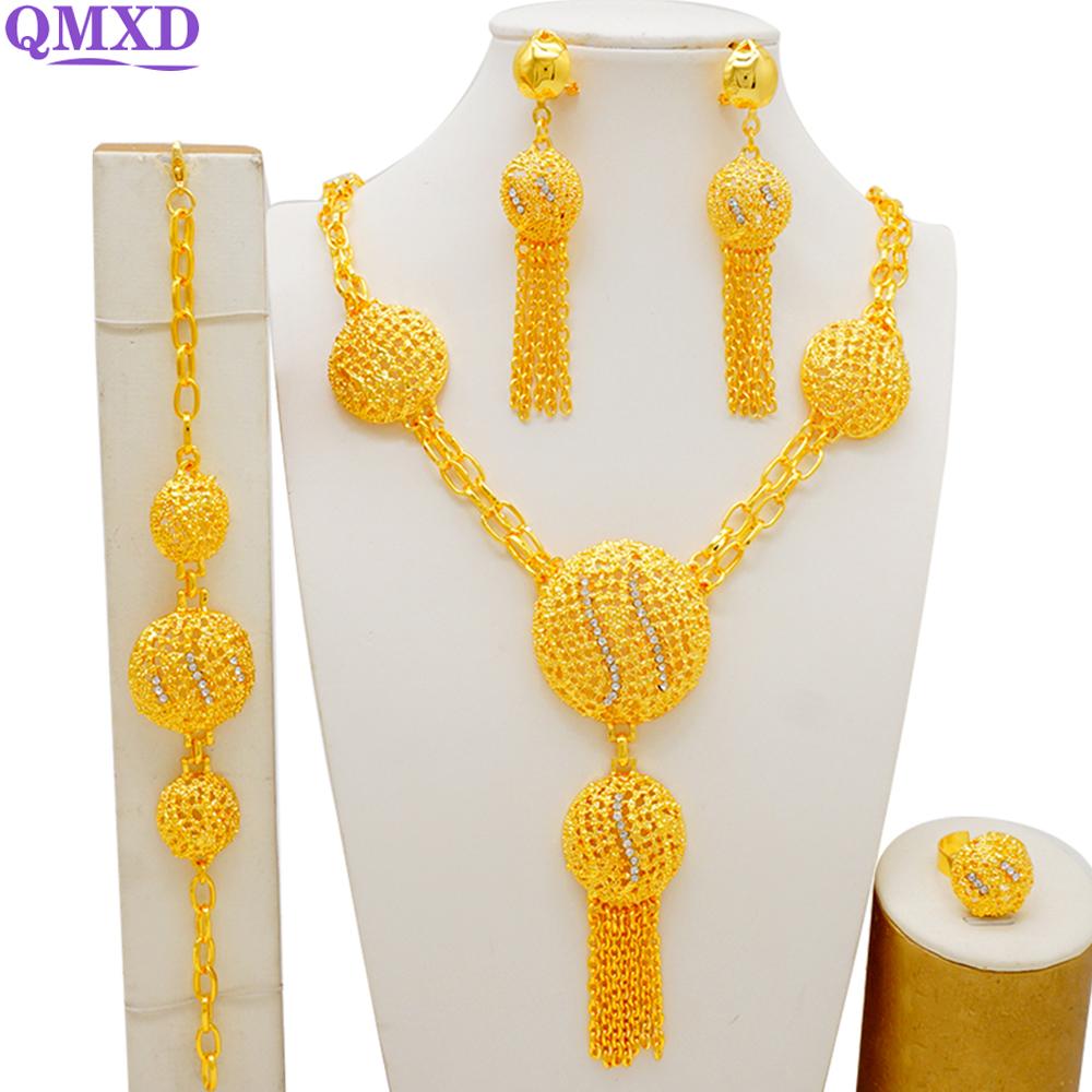 Dubai Gold Color Jewelry Sets African Indian Wedding Bridal Wife Gifts Necklace Bracelet Earrings Ring Jewelery For Women