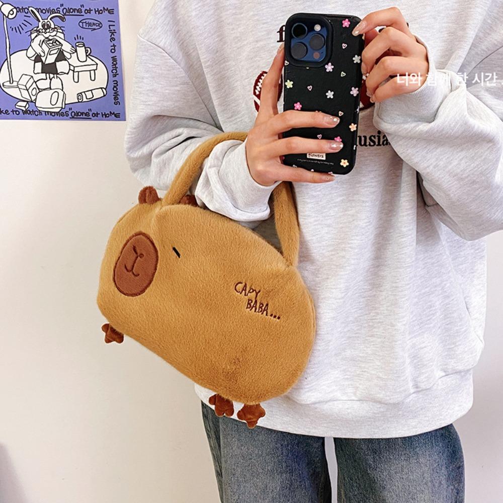 Large Capacity Capybara Plush Shoulder Bag Plush Capybara Cartoon Crossbody Bag Kids Birthday Gift