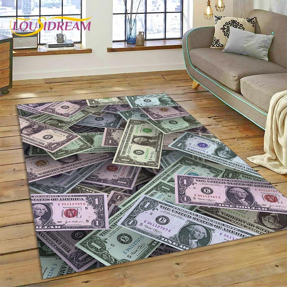 Rich Dollar Euro Pound Money 3D Cartoon Carpet Rug for Home Living Room Bedroom Sofa Doormat Decor,kids Play Non-slip Floor Mat