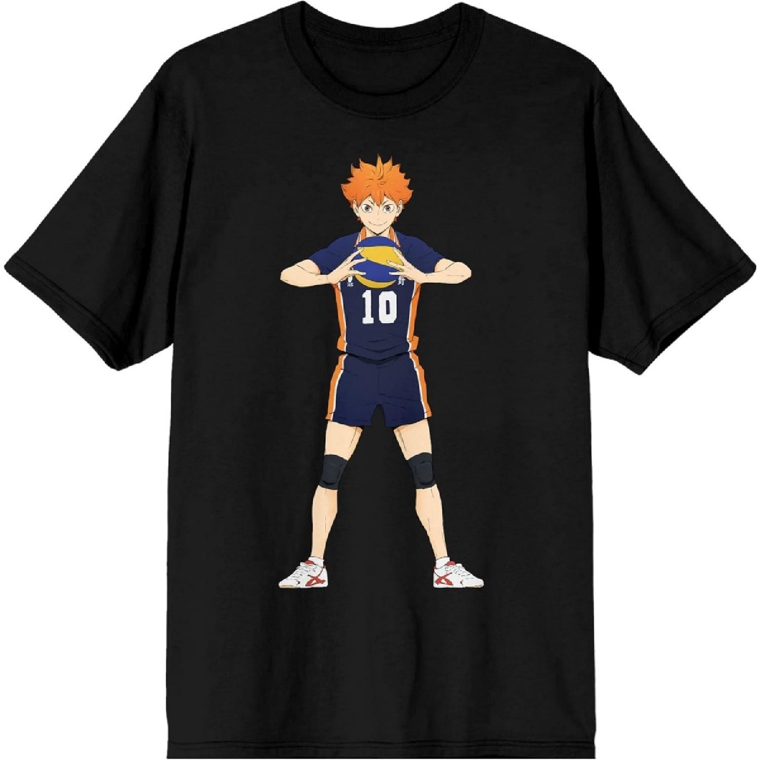 Мужская черная футболка с коротким рукавом и принтом персонажа аниме Haikyu Шоё Хината S