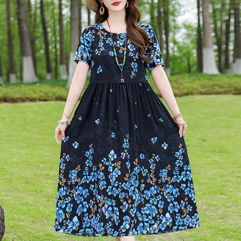 Casual Women's Dress Summer Vintage Clothes Loose Short Sleeve Plus Size Elegant Long Dresses