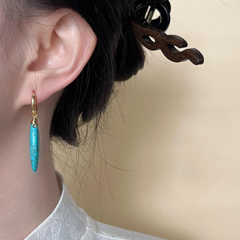 Pearl Beaded Earringdrop Water Droped Vintage Hoop Earrings Fashion Faux Turquoise Earrings  Women