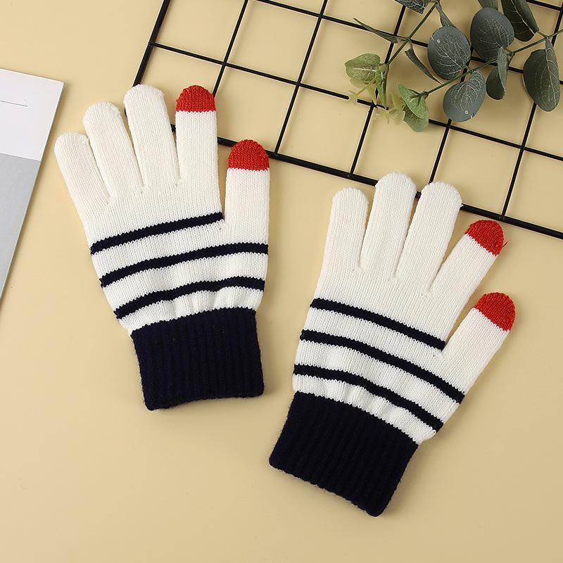 Autumn and Winter Women's Cycling Touch Screen Cold-proof Gloves Five Pointer Knitted Yarn Warmth Thickened Gloves Windproof Cute Gloves