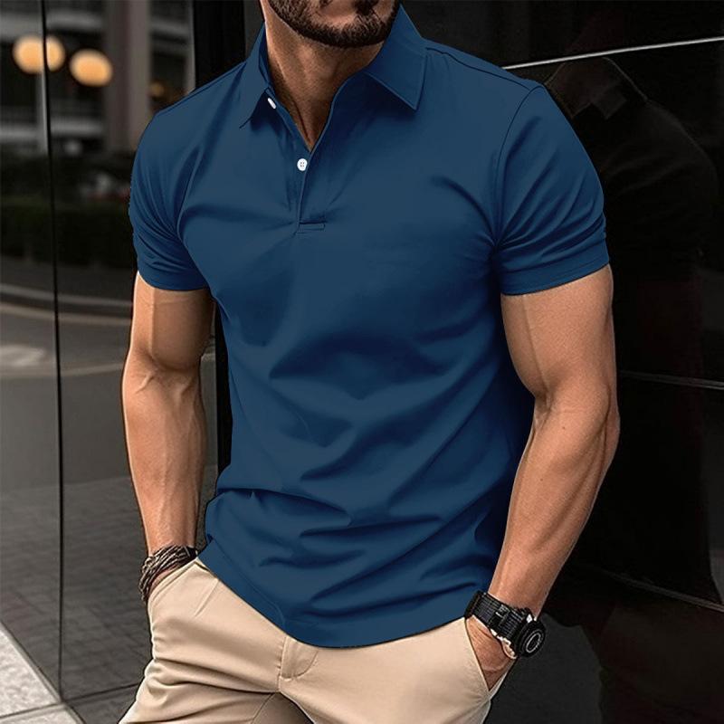 Short Sleeve POLO Shirt Button Solid Color Men's Sweatshirt