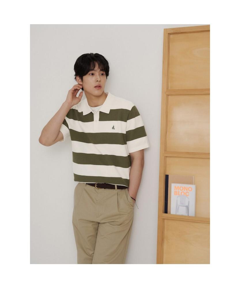 Binpolmen Rugby Stripe Collared Neck Knit Khaki