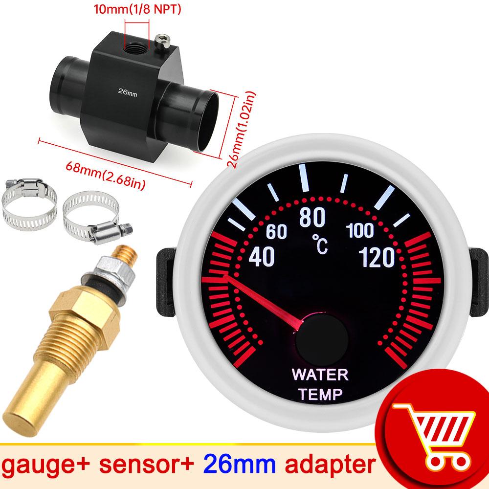 52mm Water Temperature Gauge 40~120 ℃ Water Temp Radiator Temperature Water Temp Joint Pipe Sensor 24MM ~ 40mm Hose Adapter
