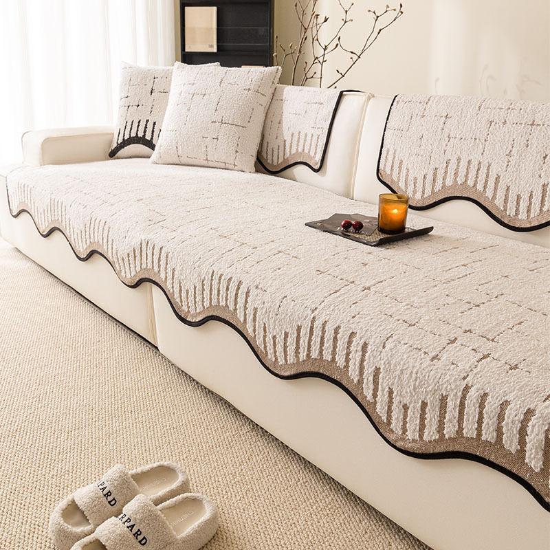 Premium Leather Sofa Cushion Autumn And Winter  New Plush One-Piece Straight Non-Slip Seat Cushion Sofa Cover