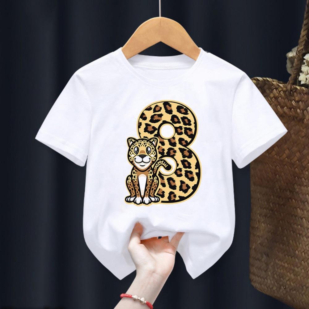 T-Shirt For Boys Funny Animal Leopard 1-10th Birthday Number Print Kids Clothes T Shirt Summer Boys Birthday Clothes Baby Tshirt