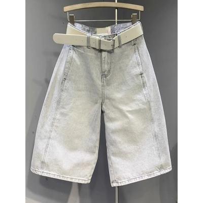Women Summer Light Gray Wash Denim Bermuda Shorts High Waist