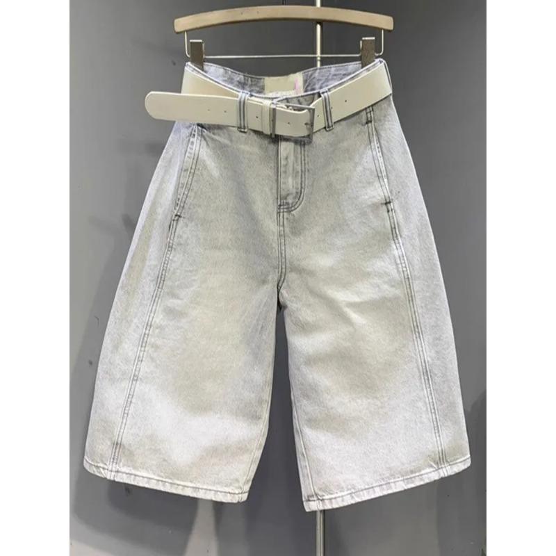 Women Summer Light Gray Wash Denim Bermuda Shorts High Waist S