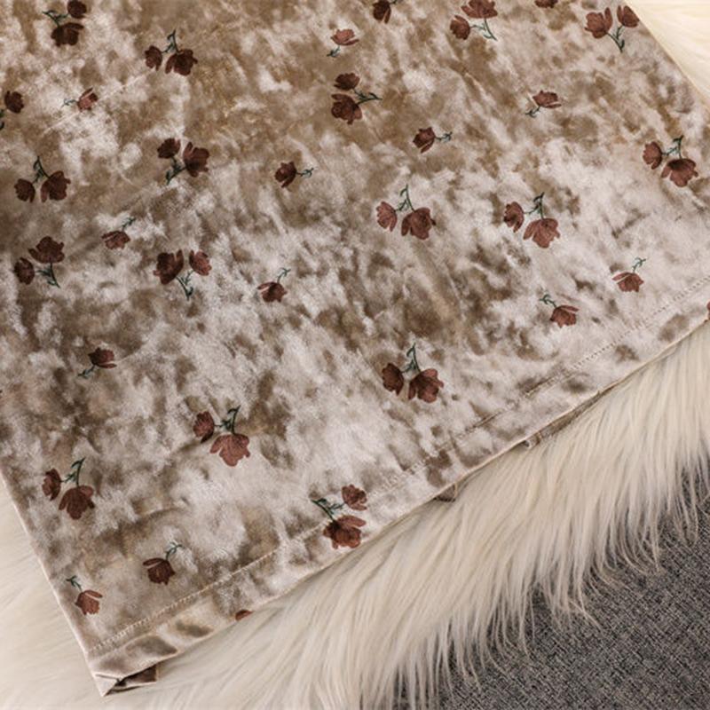 Fusta pe jumatate de toamna si iarna Fusta de dama Retro auriu cu imprimeu din catifea Fusta lunga de dama