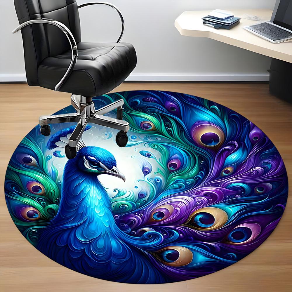 1pc Peacock Feather Art Chair Carpet for Office Non-Slip, Machine Washable Rug for Office - Holiday DecorMachine Made yy251029091