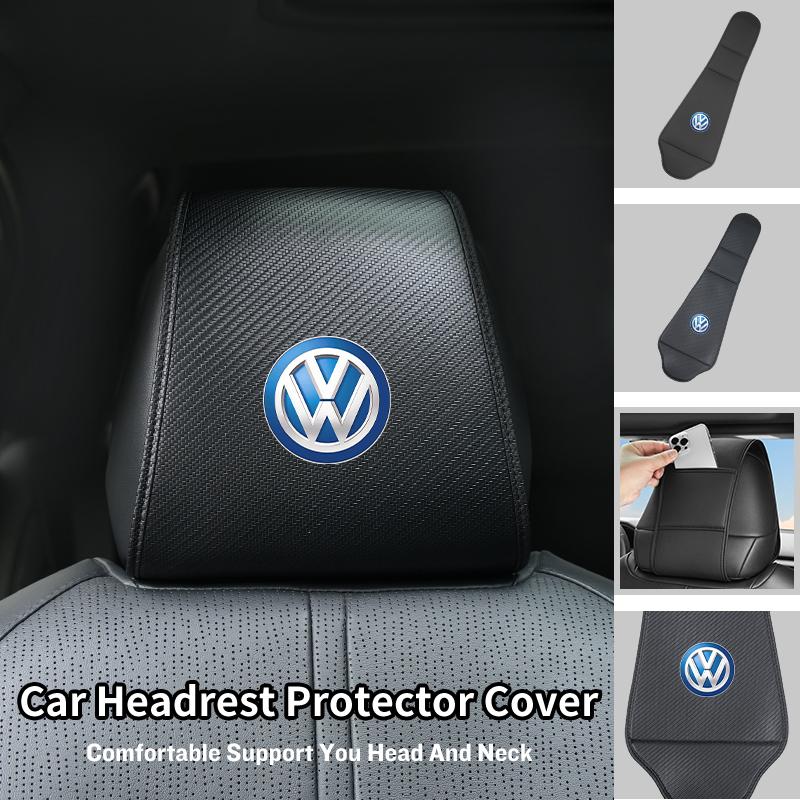 W19Car Seat Headrest Cover Leather Neck Pillow Protector Accessories For Volkswagen VW Golf 4 6 7 GTI Tiguan Passat B5 B6 B7 CC MK5
