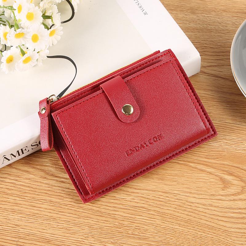 Ultradünne Damenledergeldbörse mit Kartenfächern und Reißverschluss – Große Kapazität, einfarbiges Design
