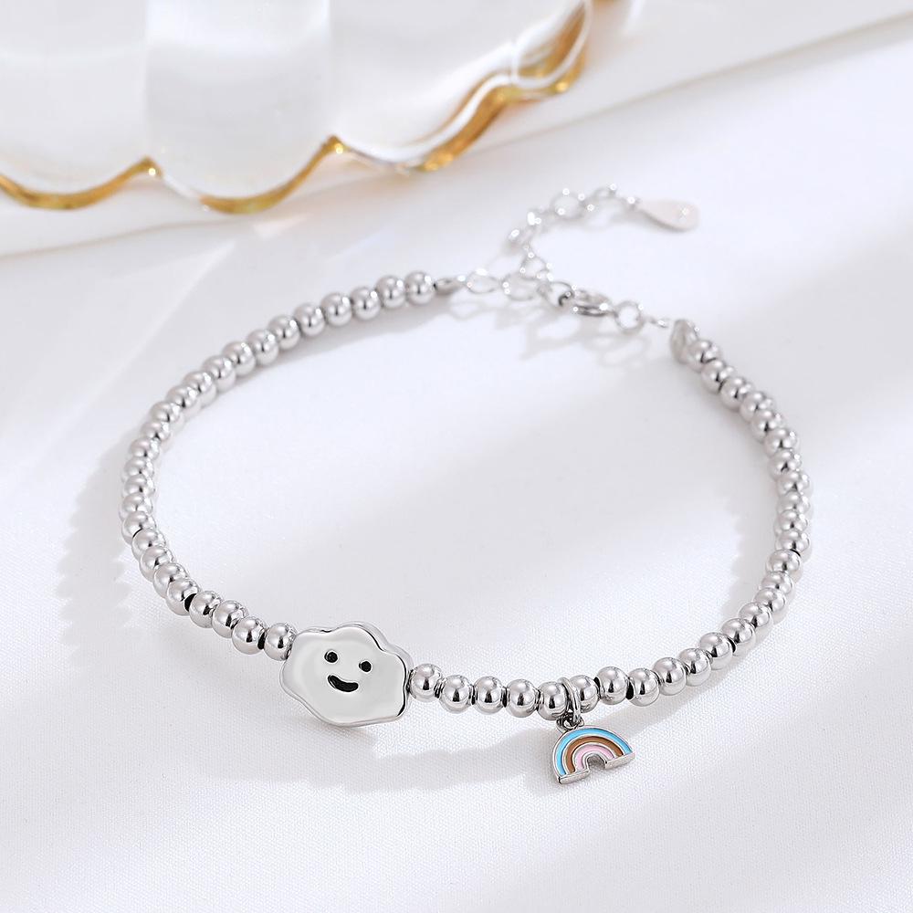 

S925 Sterling Silver Cloud & Rainbow Beaded Bracelet - High-End Women s Jewelry 925 Sterling Silver