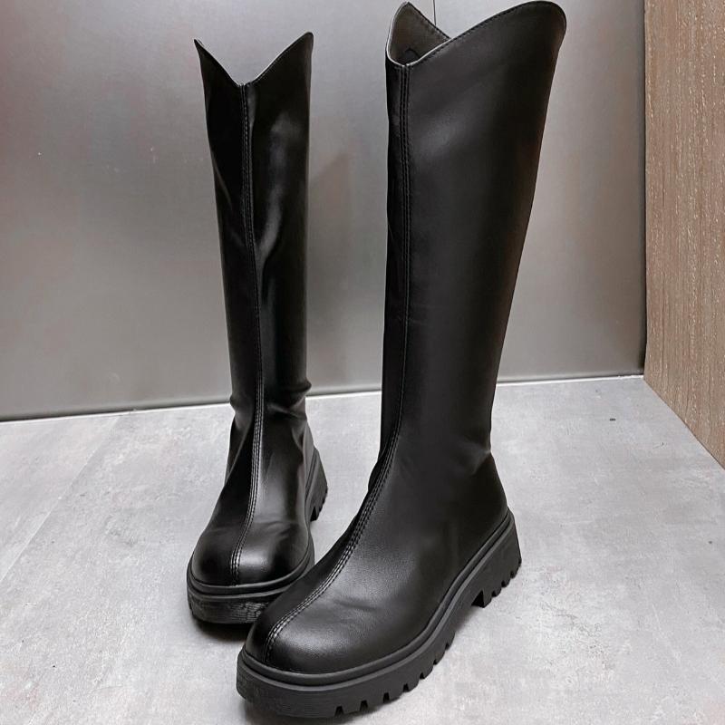 

Осень Новые Большого размера Французский Ретро Нишевая Мода Темперамент Универсальные Удобные Мягкая подошва Толстый каблук Длинные сапоги 37