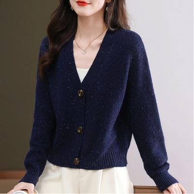 Damen V-Ausschnitt Strick-Cardigan Herbst Winter Neue Mode Locker Minimalistisch Vielseitig Kurzer Pullover Mantel
