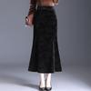 Autumn Winter Velvet Pencil Skirt High Waist Slim Fit Stretchy Wrap Fish Tail Midi Skirt Elegant Bodycon