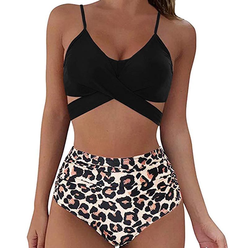 

Bikini Women Swimwear Swimsuit Bathing Suit High Waist Sexy Cross Beach Body Leopard,XXL