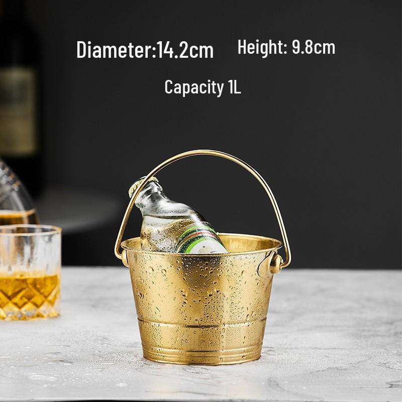 3L Double-Layer Insulated 304 Stainless Steel Ice Bucket with Thickened Handle for Wine & Beer