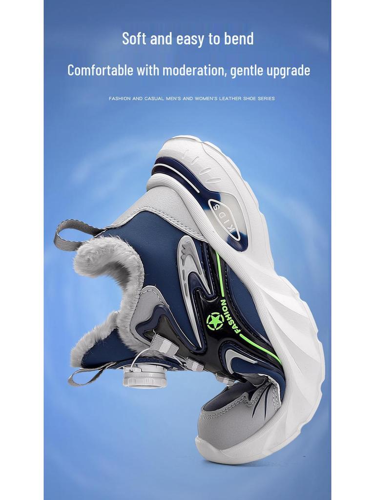 2025 Winter Boys' Leather Sports Shoes - Velvet Lined, Big Cotton, Student Running Shoes