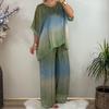 Summer Plus Size 2 Piece Sets for Women Crew Neck Short Sleeve Top Wide Leg Pants Set Casual Loose Lounge Outfits