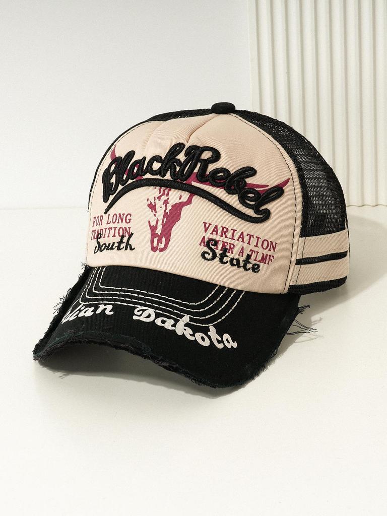 Unisex Bull Head Embroidered Mesh Baseball Cap