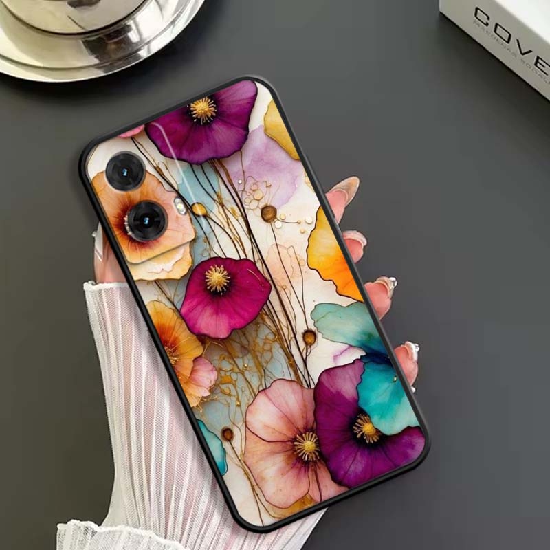 Butterfly Flower Pattern Phone Case For Motorola G85 Edge 50 G24 G35 G14 G04 40 G72 G34 G G54 G13 G32 5G Black