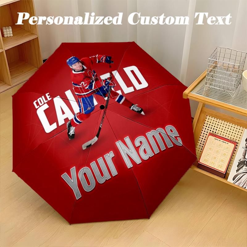 Montreal Canadiens Automatic 8‑ribs Umbrella, Custom Name Text Personalized Folding Umbrella Rain Sun Gift