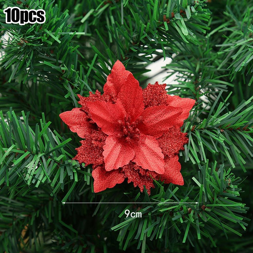 Christmas Party Poinsettia Glitter Flowers Set of 10 Color Options