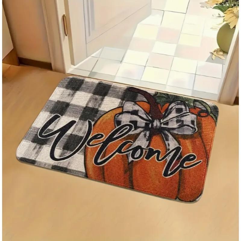Halloween Pumpkin with Terrifying Face Door Mat Front Door Entrance Inch Welcome Mat for Garden Terrace Home Porch Decoration