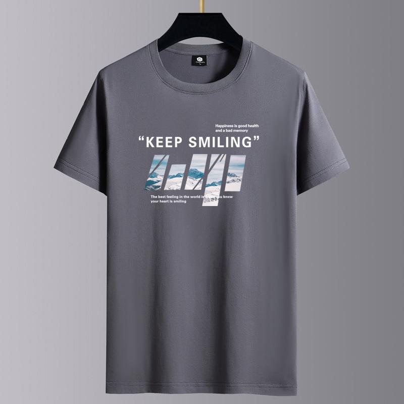 Keep Smiling Herren-T-Shirt, modisch, kurzärmelig, reine Baumwolle, lässiges T-Shirt, M-6XL